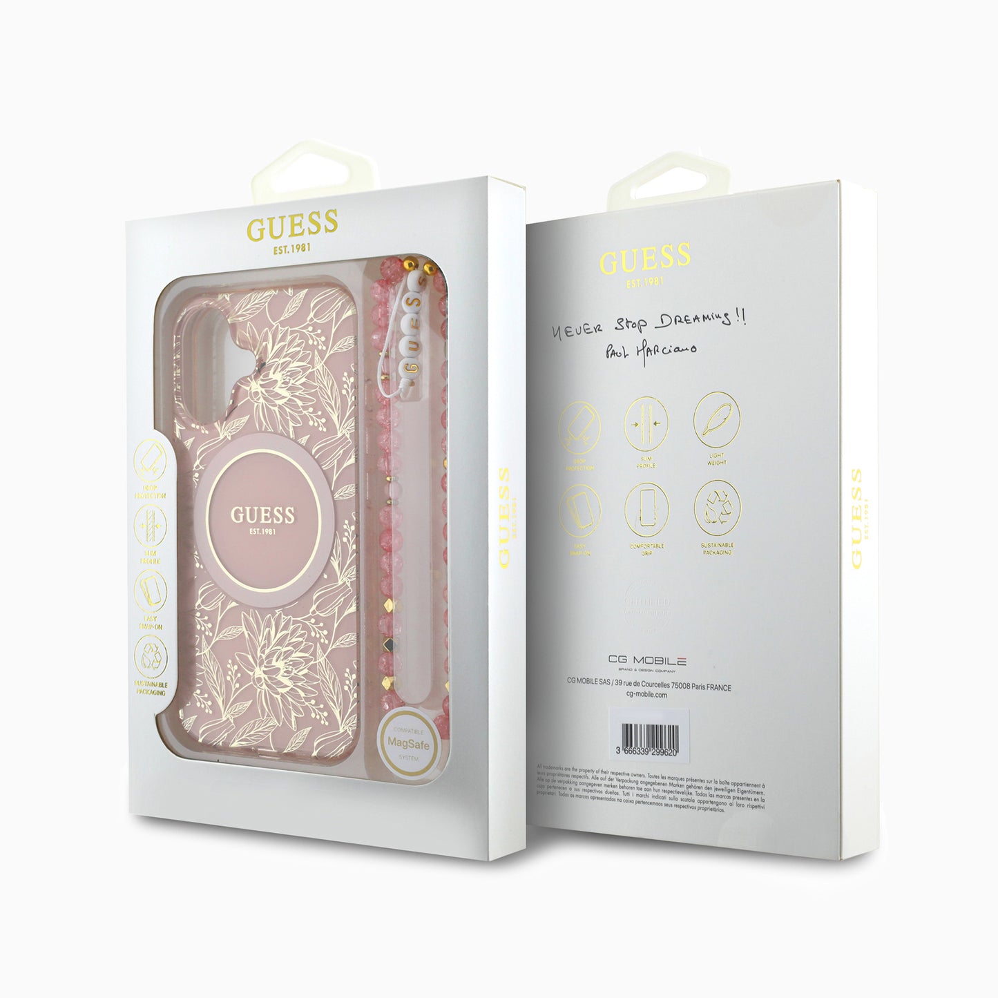 GUESS 花柄 チェーン付きケース ピンク
