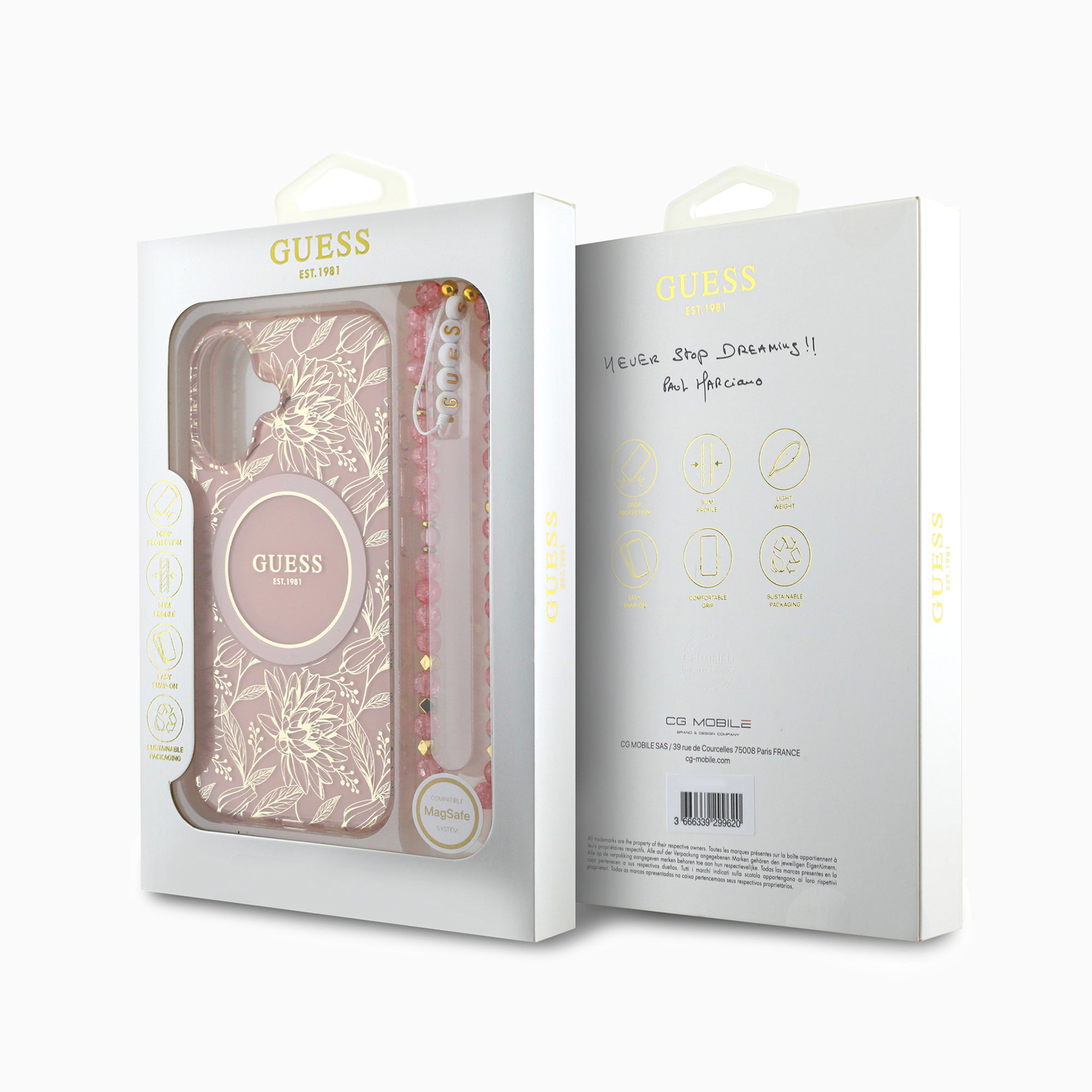 GUESS 花柄 チェーン付きケース ピンク