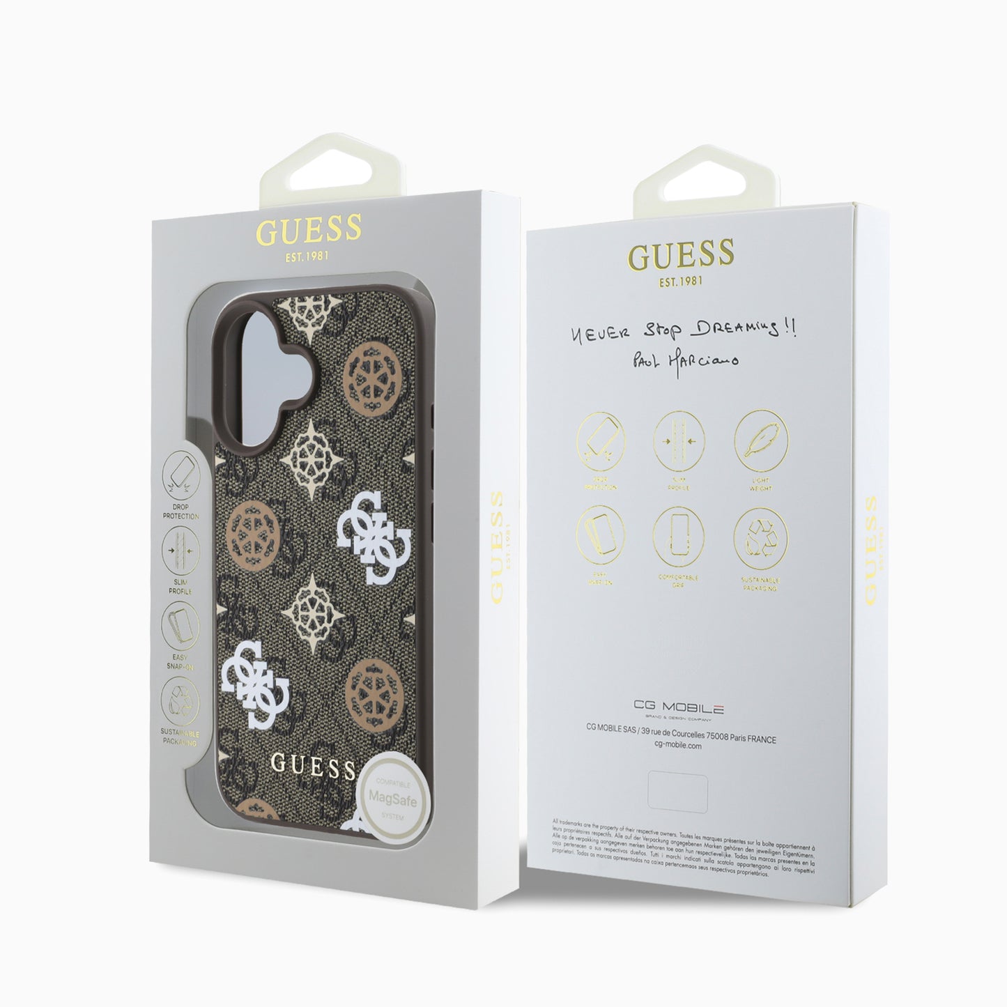 GUESS PUレザー ケース ブラウン
