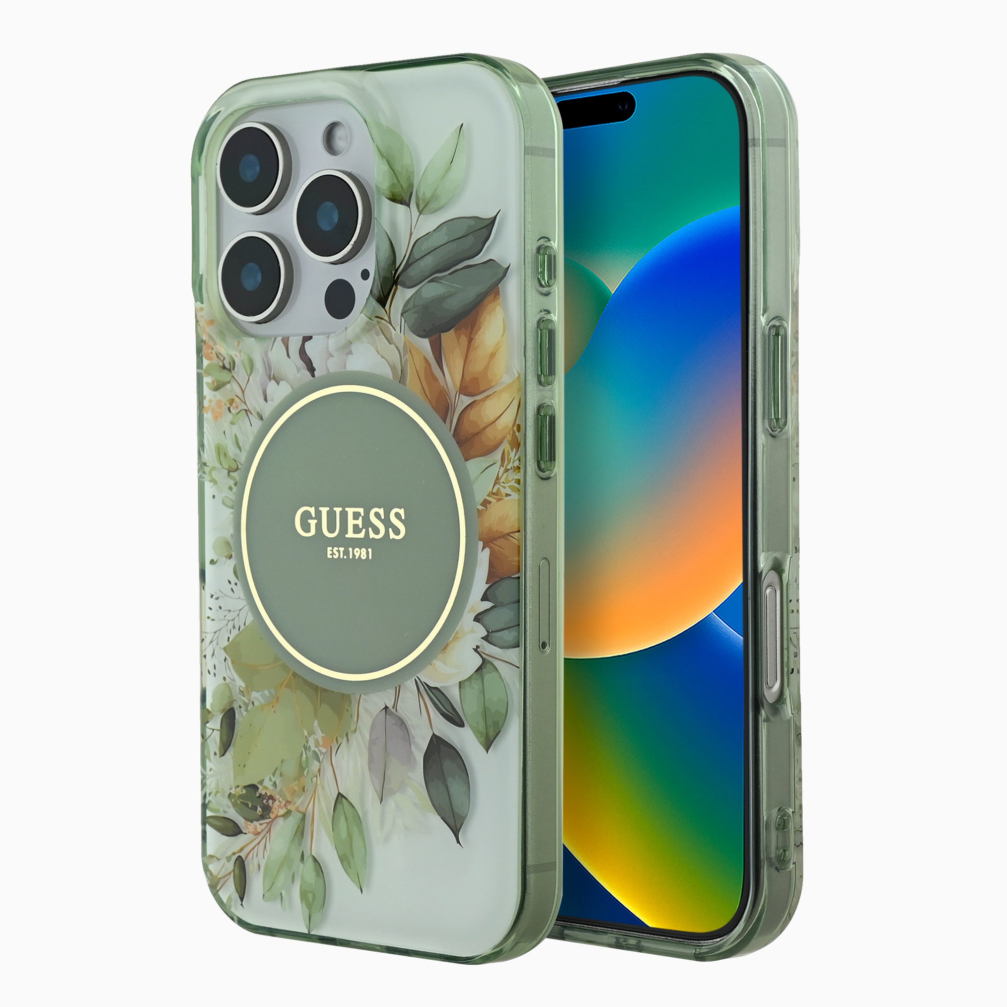 GUESS 花柄ケース グリーン