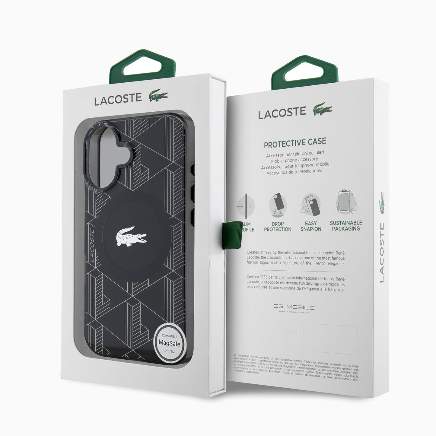 LACOSTE モノグラム柄ケース ブラック