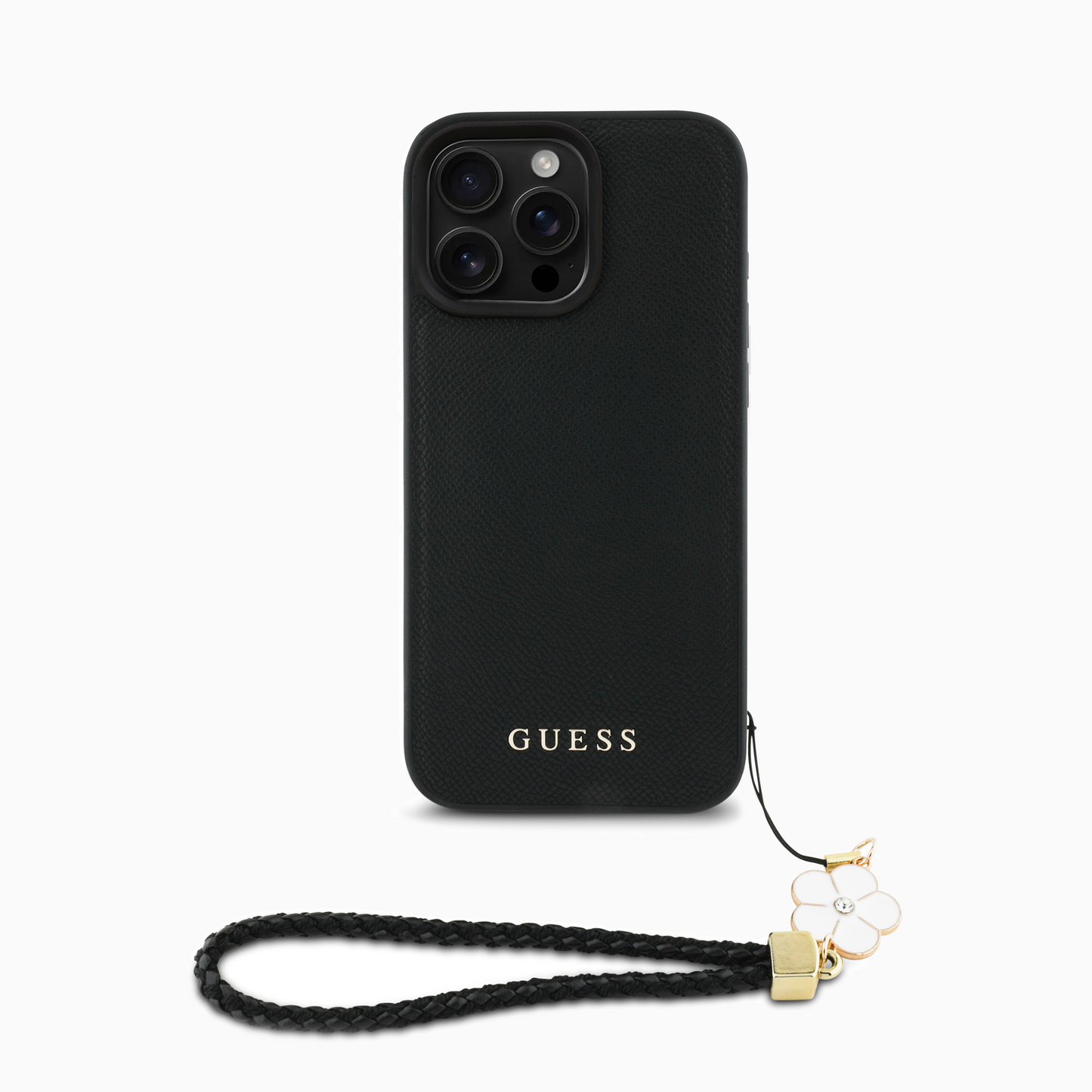 GUESS PUケース フラワーチャーム付き ブラック